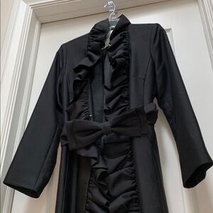 RARE 🖤 Black MILLY Ruffle Opera Bow Coat Jacket Blair Waldorf Gossip Girl Chic